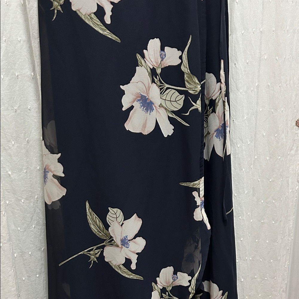 Lulus Dress Small Navy Floral Wrap Bridesmaid Feminine Flirty Romantic Wedding - Picture 13 of 16